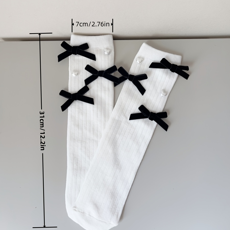 Sweet And Cute Knee-high Socks For Girls, Featuring Bow And Heart Decorations, Suitable For
