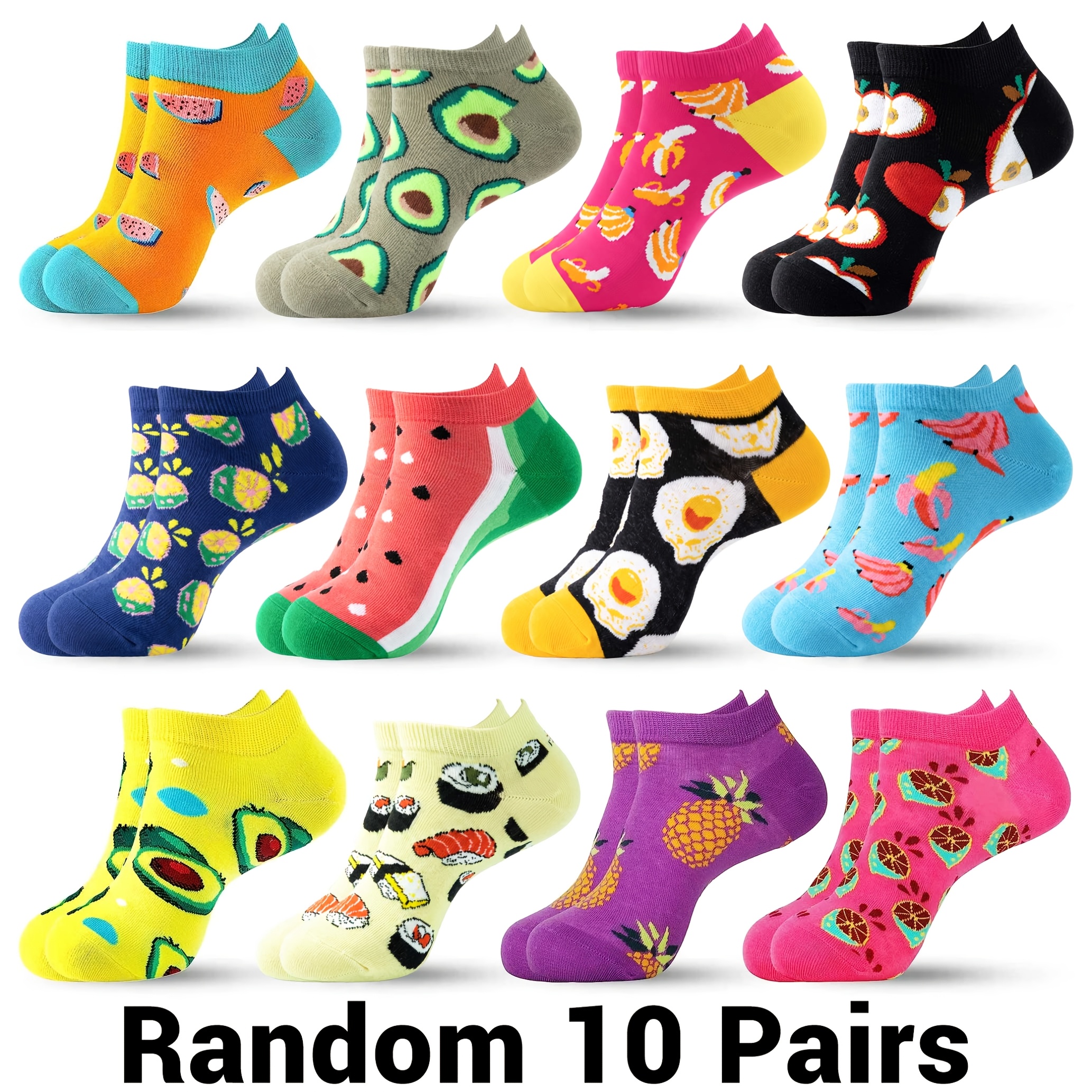 TEMU Random 10 Pairs Fruit Series Women's Casual Ankle Socks, Suitable For Spring, Summer, And Autumn, Soft, Comfortable, And Sweat-absorbent,