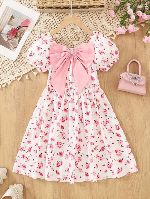 Kids Beach Dress 8-13 Years Girls Floral Wrap Summer Dress With Flutter Sleeves - V-Neck A-Line Casual Dress For Ages 8-13 Years Floral Wrap Dress Flutter Sleeves