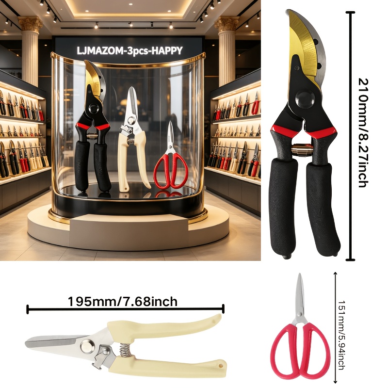 TEMU Xt01188 Model 3pcs Set New Professional Titanium-coated Pruning Shears