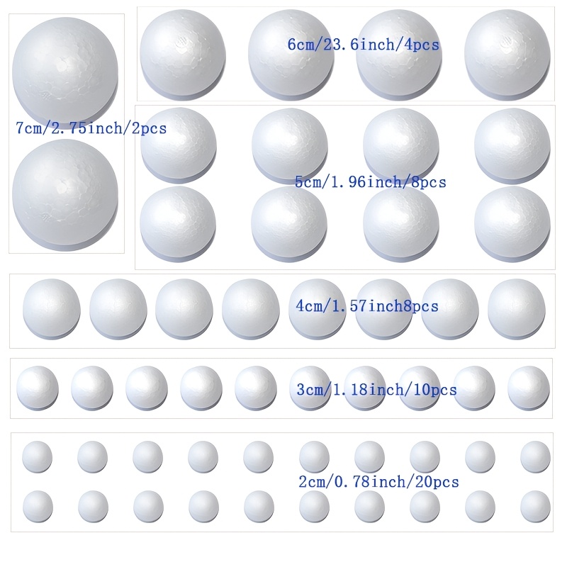 TEMU White Polystyrene Foam Balls, 52pcs/ Assortment. Suitable For Craft Projects, Art , And Crafting Materials, Diy School Projects, Christmas,