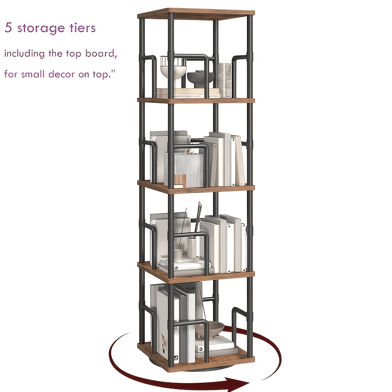 TEMU 4-tier/5-tier Rotating Bookshelf | Freestanding Corner Bookshelf With 360° Rotation, Layered Shelves, Suitable For Living Room, Bedroom, Home