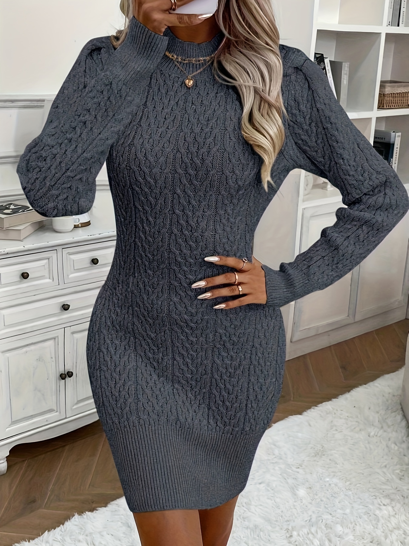 green emerald velvet dress MAVI Women's Mock Neck Sweater Dress in Black