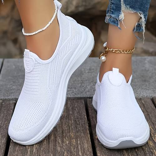 womens slip on casual sneakers breathable knit upper comfortable walking hiking shoes low toe design navy blue with white accents lightweight pvc sole outdoor activities and casual attire casual footwear lowtop sneakers durable pvc sole ladies sneakers