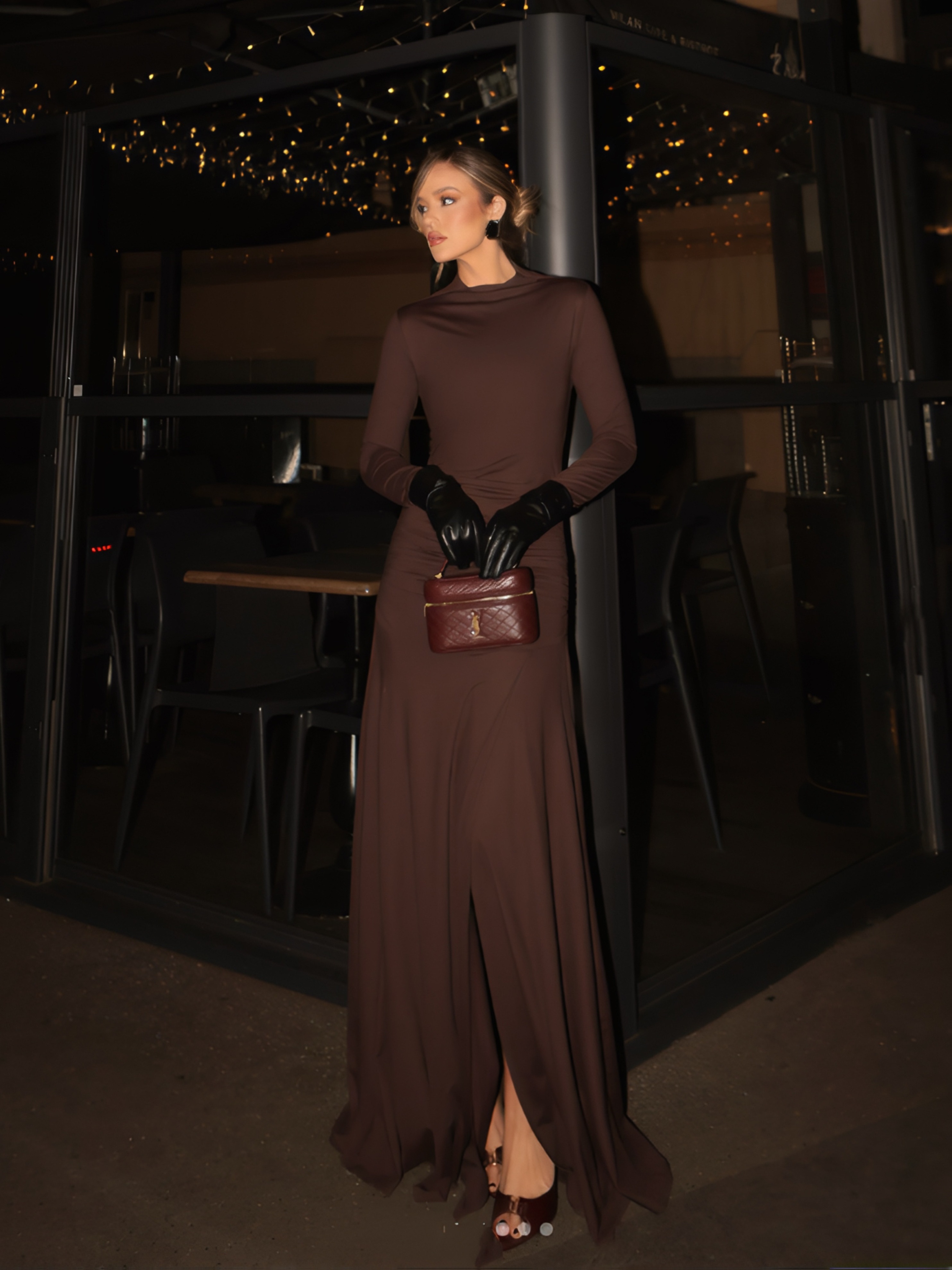 chinese dress ladies Helix Sheath Evening Gown  Crossed Turtleneck Maxi Dress
