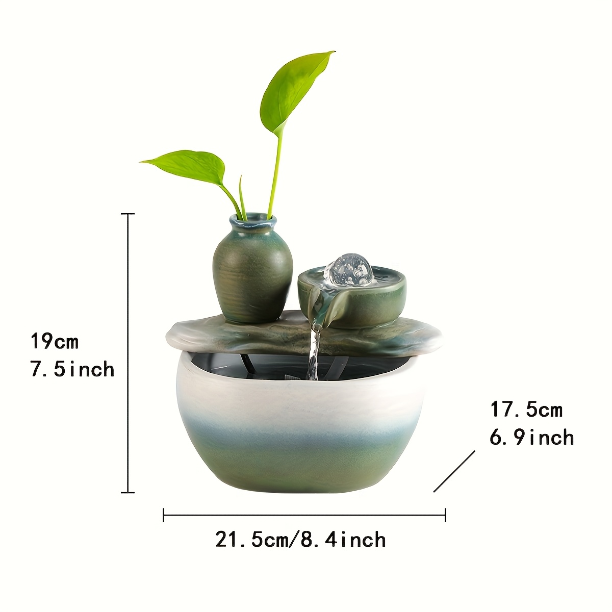 [1pc Indoor Waterfall Fountain] 1pc Indoor Waterfall Fountain | Soothing Water Flow & Pump, Modern Zen Garden Fountain for Home/Office Decor, Desktop/Tabletop Water Feature, Low-Voltage Safe Operation (No Outlet), Green/Grey Natural Sound