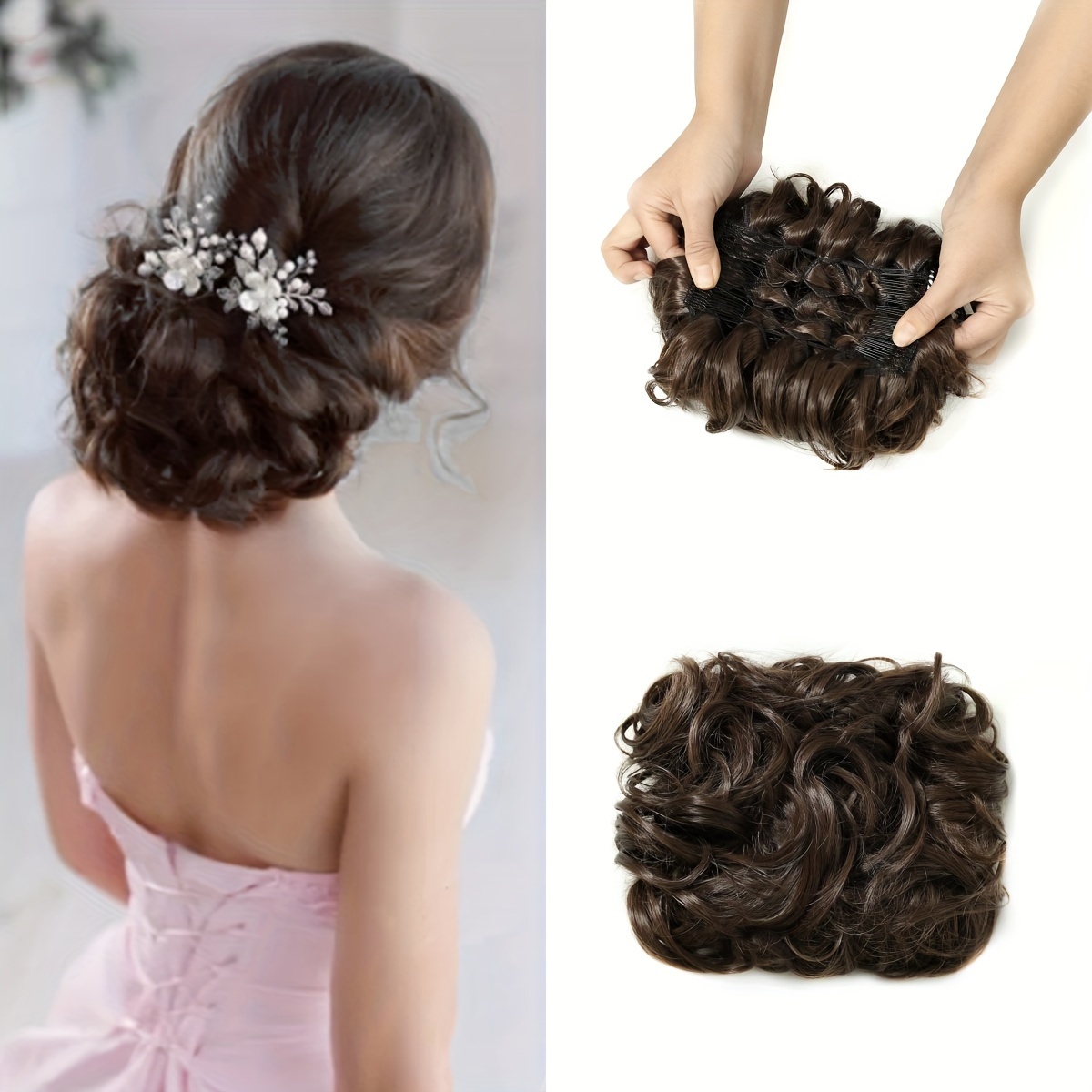 

Messy , Bridal Bun, Synthetic Curly Bun Comb Clip (8 Inches), Hair Tail High Bun Cover Ponytail Extension Natural Fake Hair