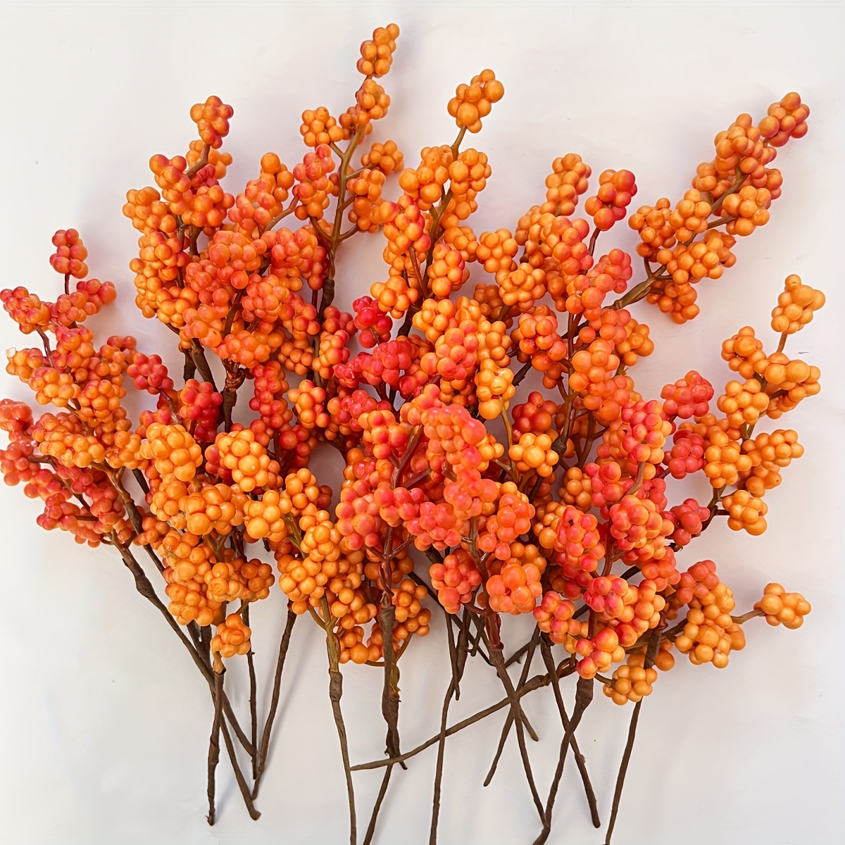 

30pcs Autumn Thanksgiving Orange Berry Stems - Handcrafted Faux Floral Branches For Diy Vase Arrangements, Party & Home Decor