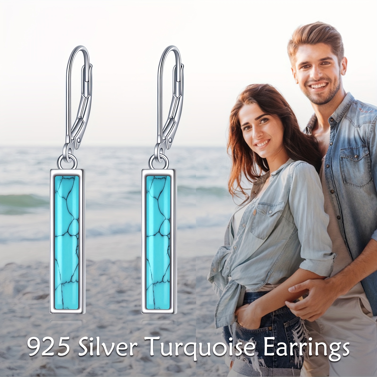   turquoise opal   bar earrings for women sterling silver leverback earrings   Product details 3
