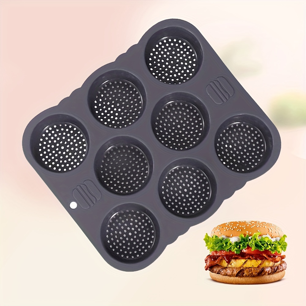 

1pc 8-cavity Silicone Hamburger Bread Mold, And Easy To Clean, Reusable, Perforated Baking Cake Mold, Better , Ideal For Halloween And Christmas Parties, Baking Tools, Kitchen Gadgets