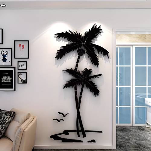 wandaufkleber mit palmenmuster aus acryl - schwarzes blattmuster im garten-thema für zimmer, wohnzimmer und esszimmer dekor - selbstklebend, einmalgebrauch, installation auf verschiedenen oberflächen - keine elektrizität erforderlich