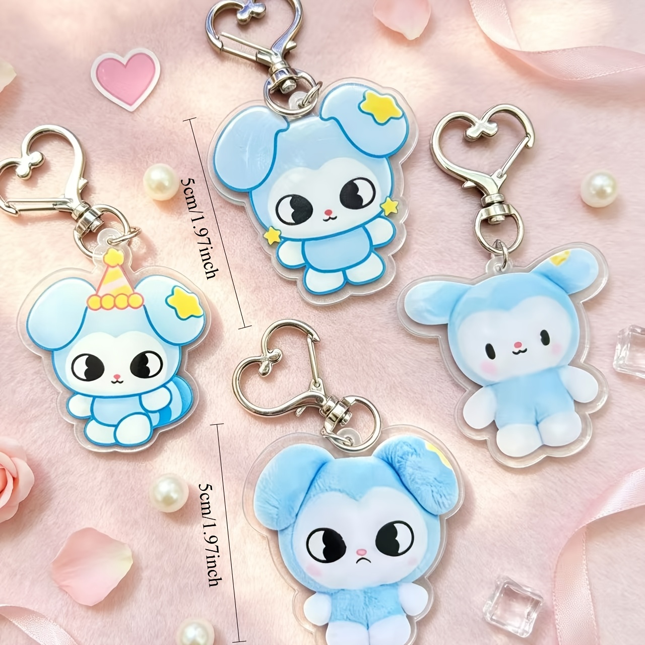 TEMU 2d Flat Cute Acrylic Keychain, Blue Starry Theme Animal Design, Double-sided Printed Bag Charm (with Heart-shaped Hook) - Perfect For Decorating