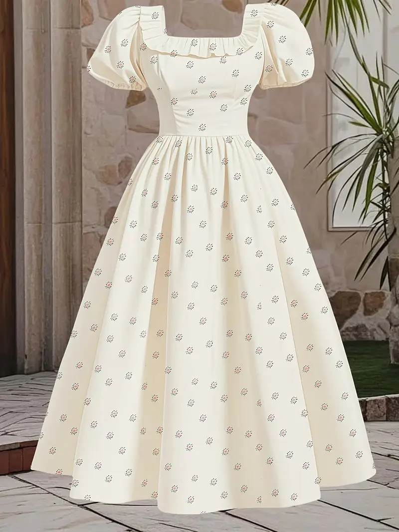 elegant square neck floral printed polyester fit flare dress - Temu Oman elegant square neck floral printed polyester fit flare dress - Temu Oman