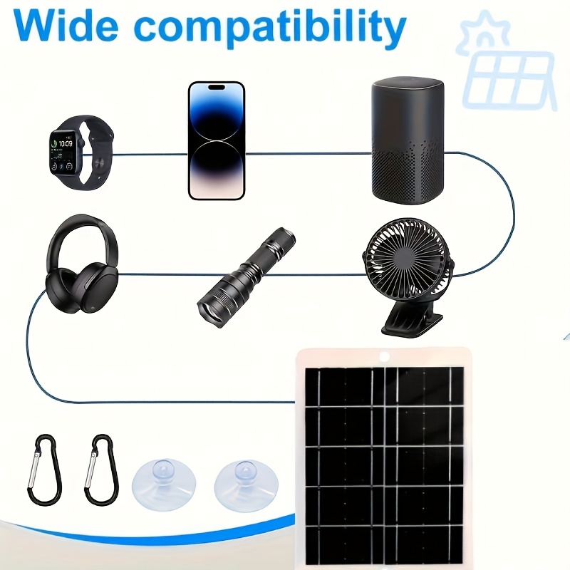 [high-performance conversion charging pad] portable solar charging panel - 5v usb safety voltage regulator, 2 usb ports with 2.5a output, lightweight for outdoor camping, home backup power supply, power bank, flashlight, fan, solar phone charger, foldable design, weatherresistant material, highefficiency regulator, emergency preparedness Product details 2