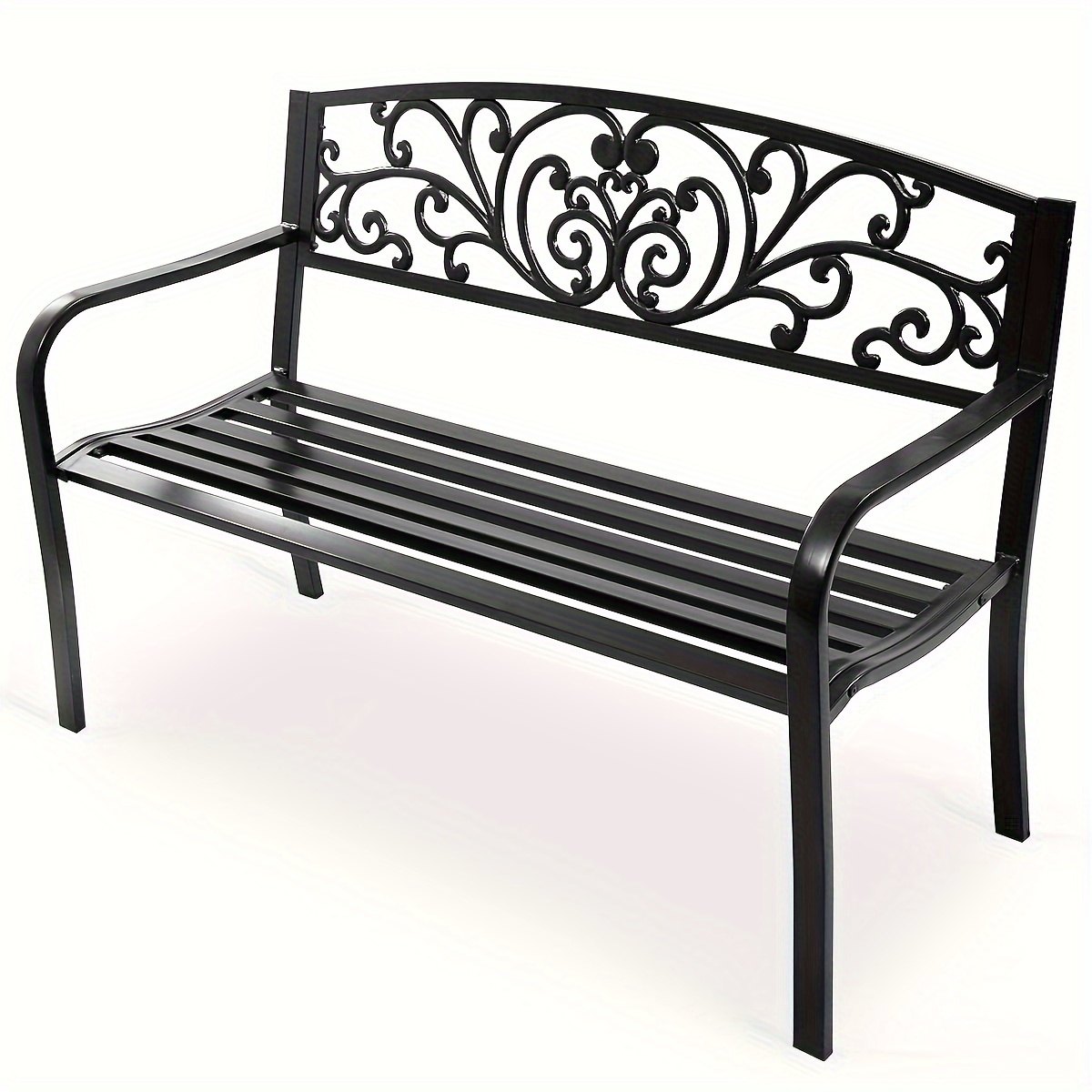 

Goplus 50" Garden Bench Porch Chair, Steel Frame Cast Iron Backrest