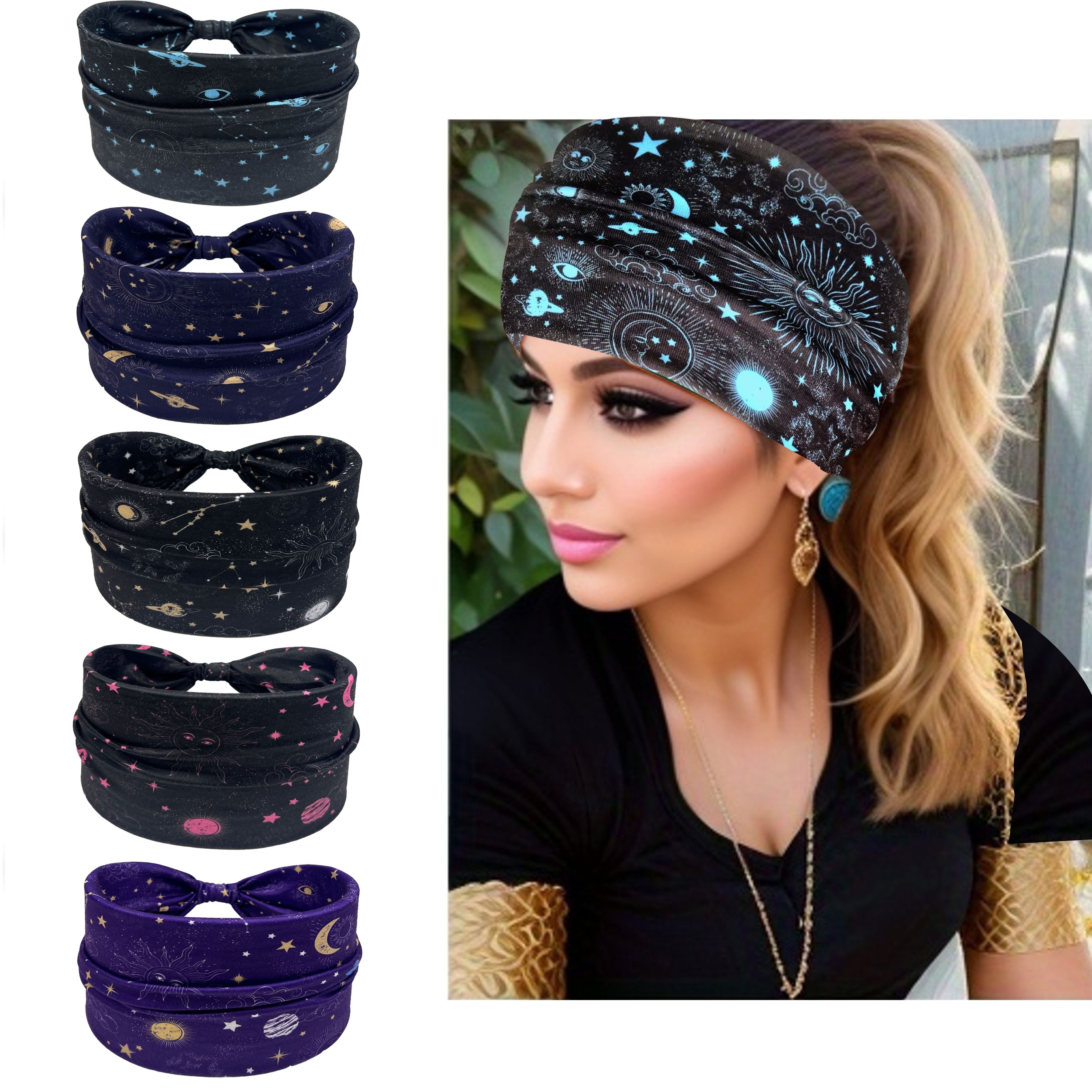 

5pcs Set Boho Chic Wide Knotted Headbands - Non-slip, Cotton Accessories For Women And Girls