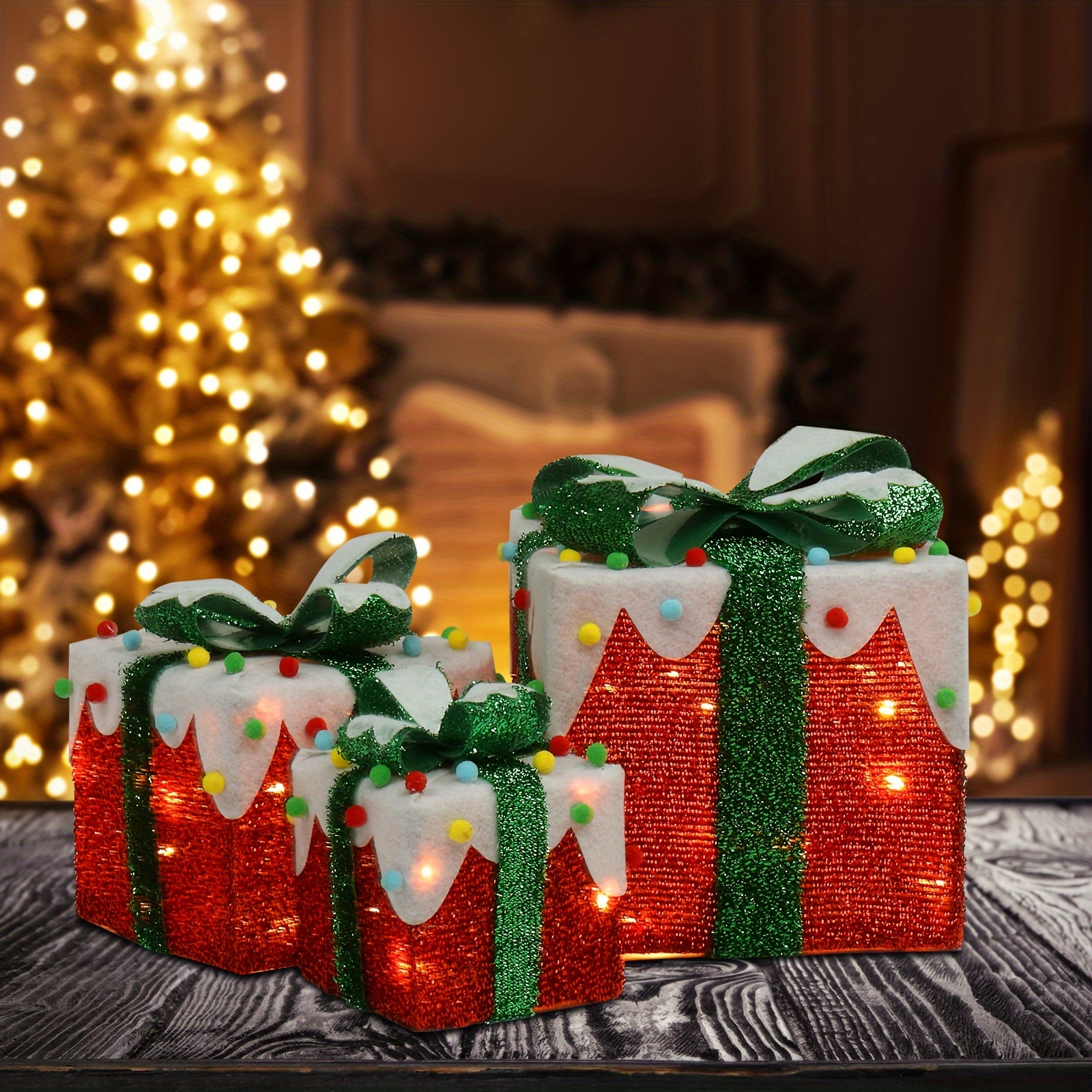 

Christmas Yard Gift Box Decoration 3pcs 60 Lights Effect Cotton Balls Battery Model (not Included)