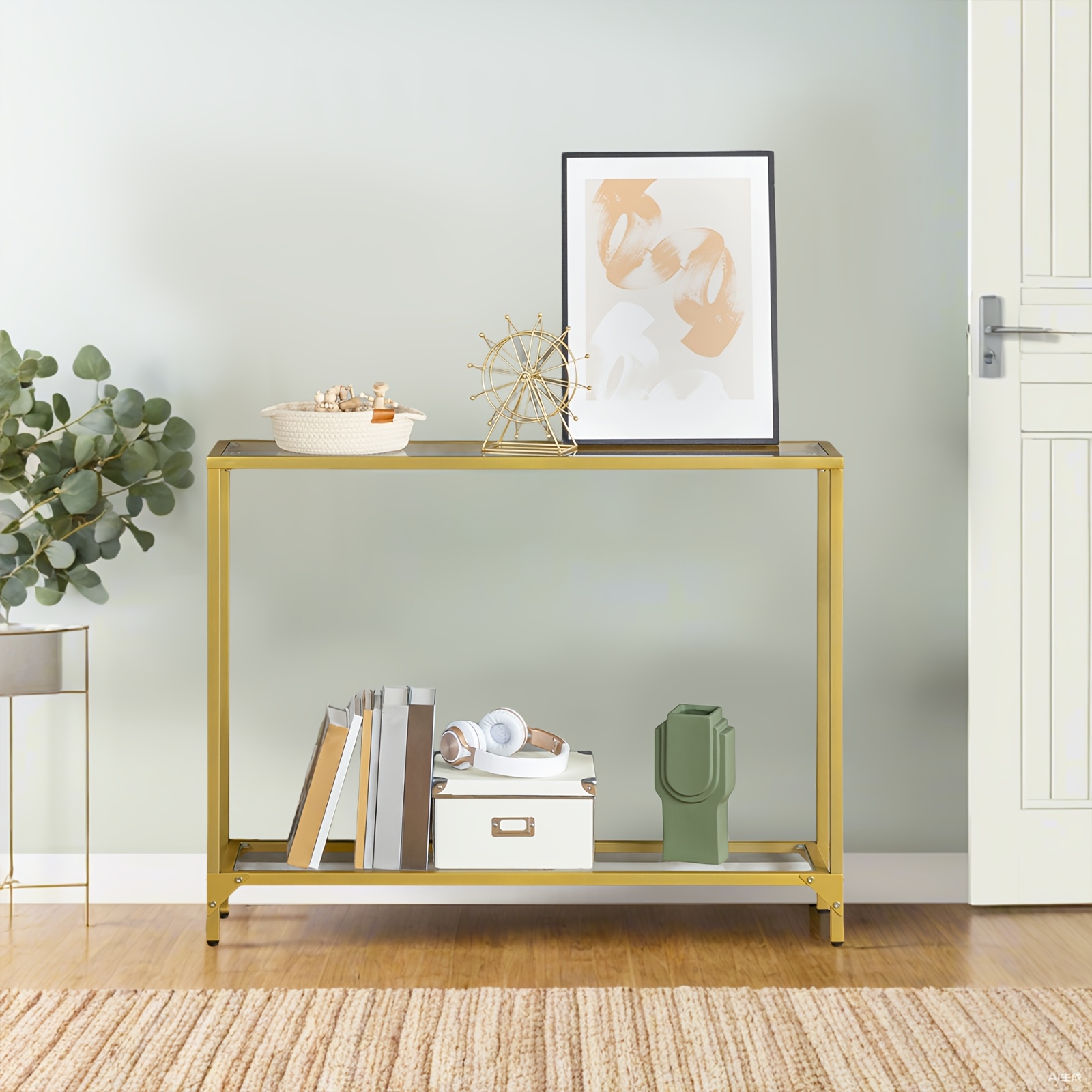 E-shop Schmaler Konsoltisch | 100cm Goldfarbener Metall Korridortisch, Kleiner Ausstellungs-Tisch, Platzsparendes Design Geeignet für Eingang und ,