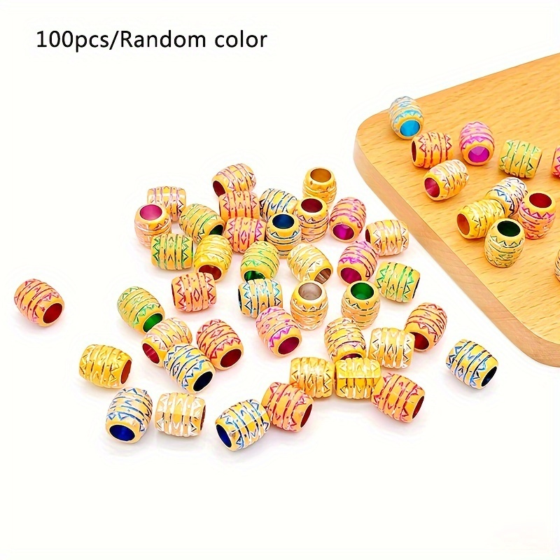 Image of 100pcs Set Of Acrylic Beads, Diy Braided Decorations, Colorful Mixed Bucket Beads, Braided Artificial Jewelry, Braided And Locked Women's Hair Accessories, With Random Colors