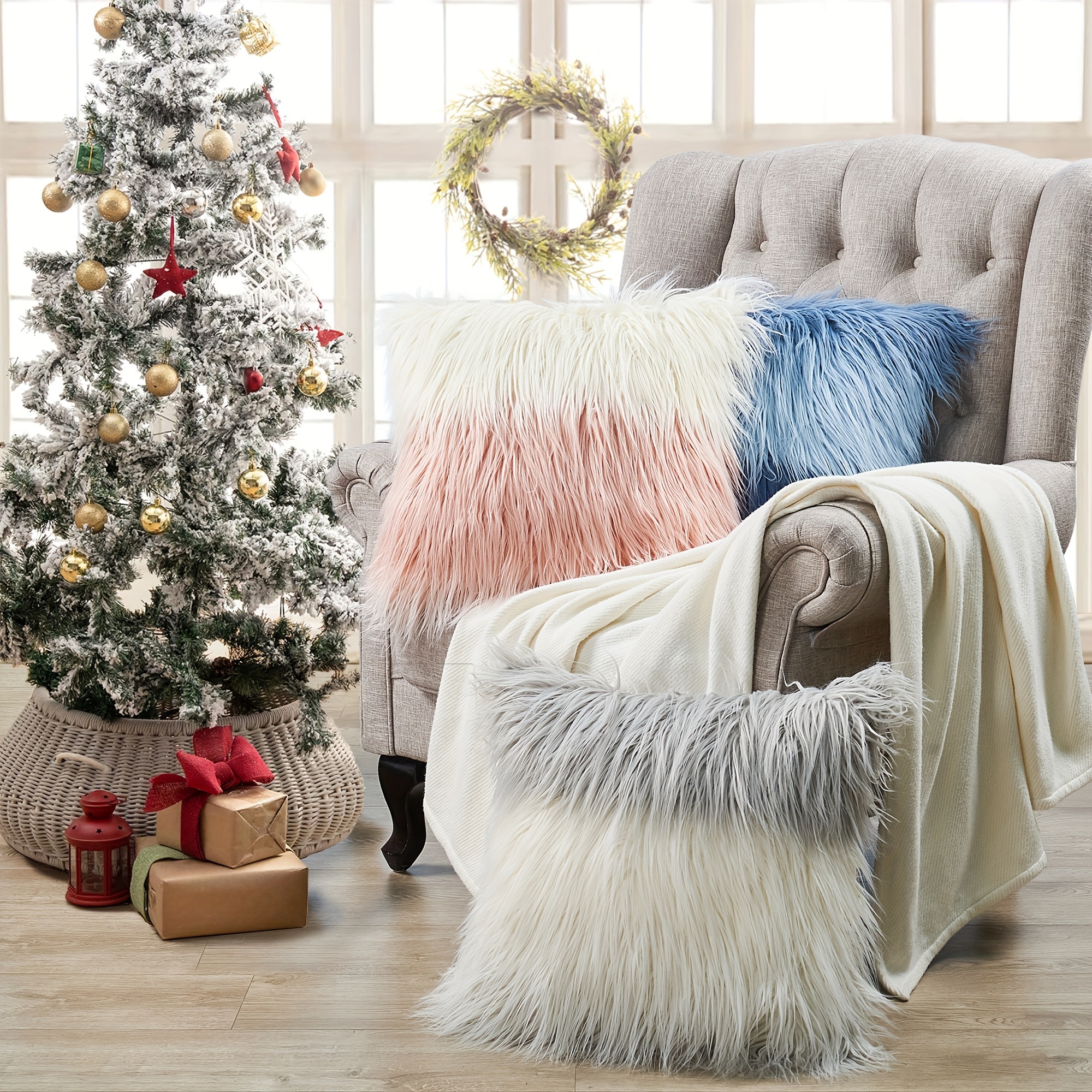 

2pcs, Mongolian Long Pile Faux Fur Throw Pillow Covers Set (no Insert) With Velvet Back, Variegated Colors Plush Soft Furry Fuzzy Decorative Cushion Covers For Couch Sofa Bed Office Car