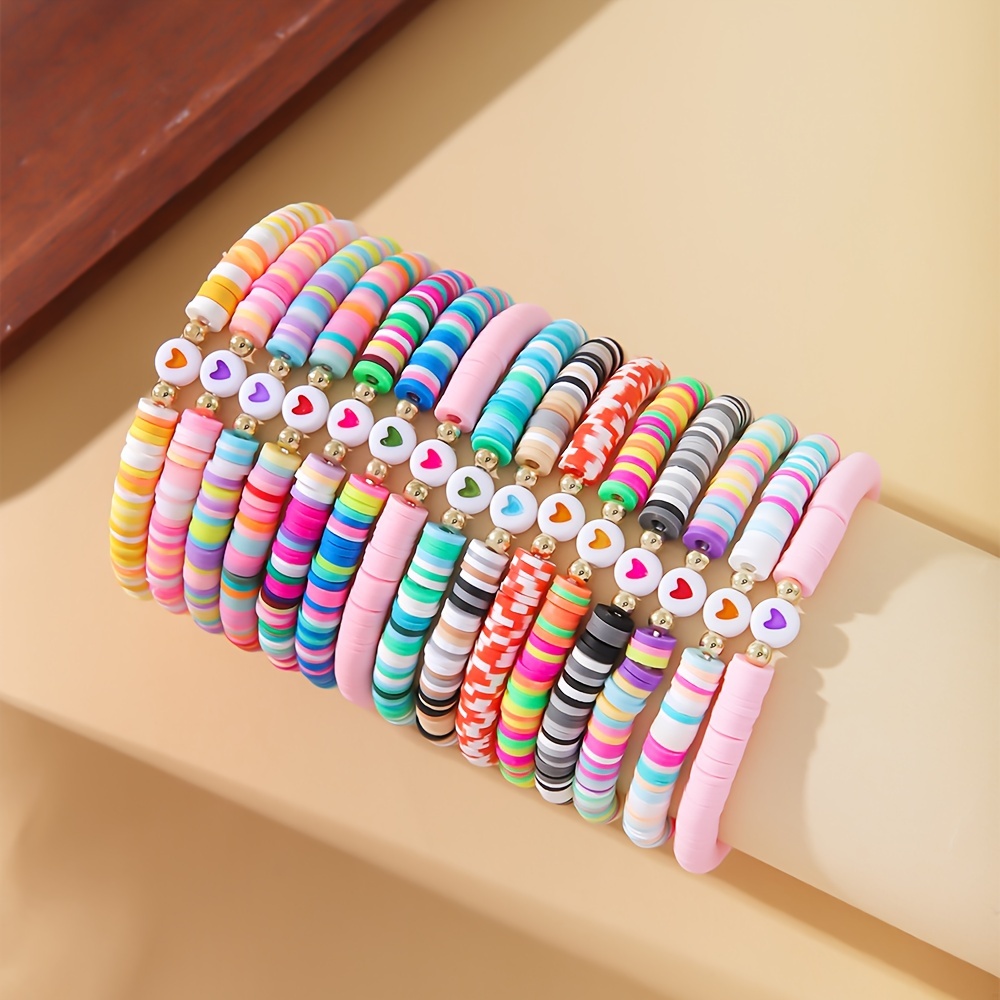 E-shop 15-teiliges Set stilvoller, herzförmiger, farbenfroher, weicher Ton-Stickerei-Armbänder, für alltägliche Partys und Tanzveranstaltungen, ein
