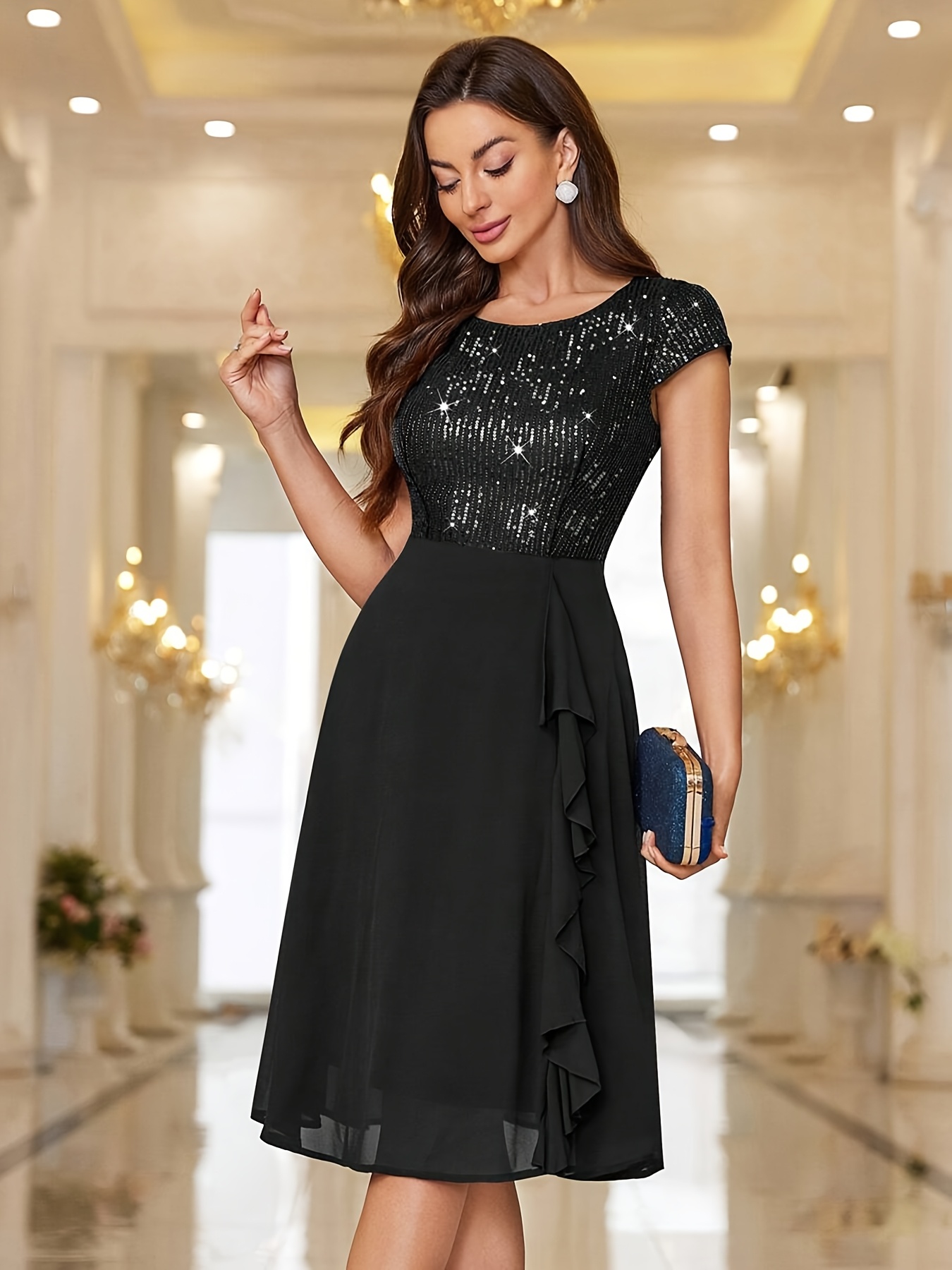 sequin embellished bodycon dress Women's Black Velvet dresses