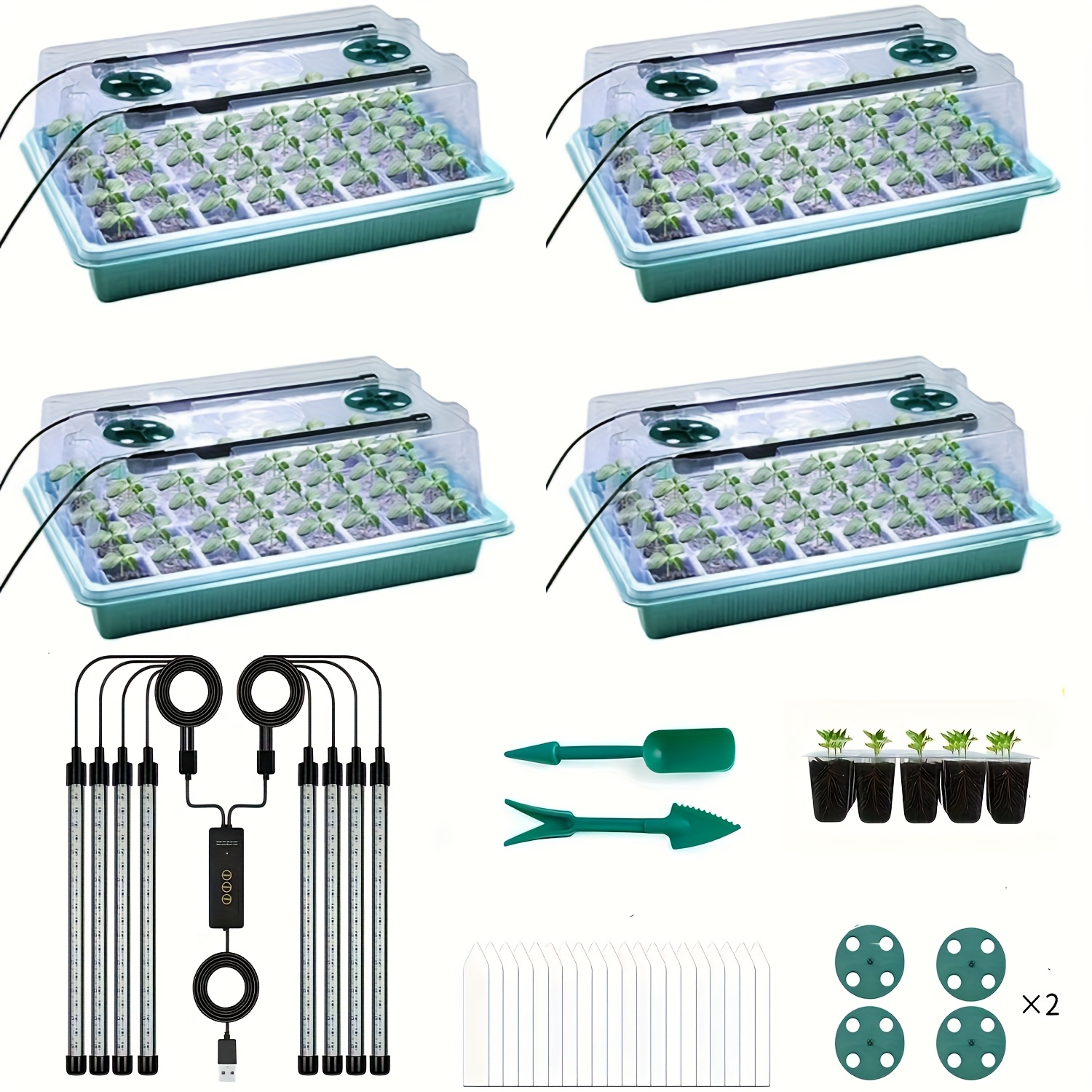 TEMU Un kit de germination de graines avec une lampe de croissance à luminosité réglable, conçu pour la germination des plantes. Il fournit des