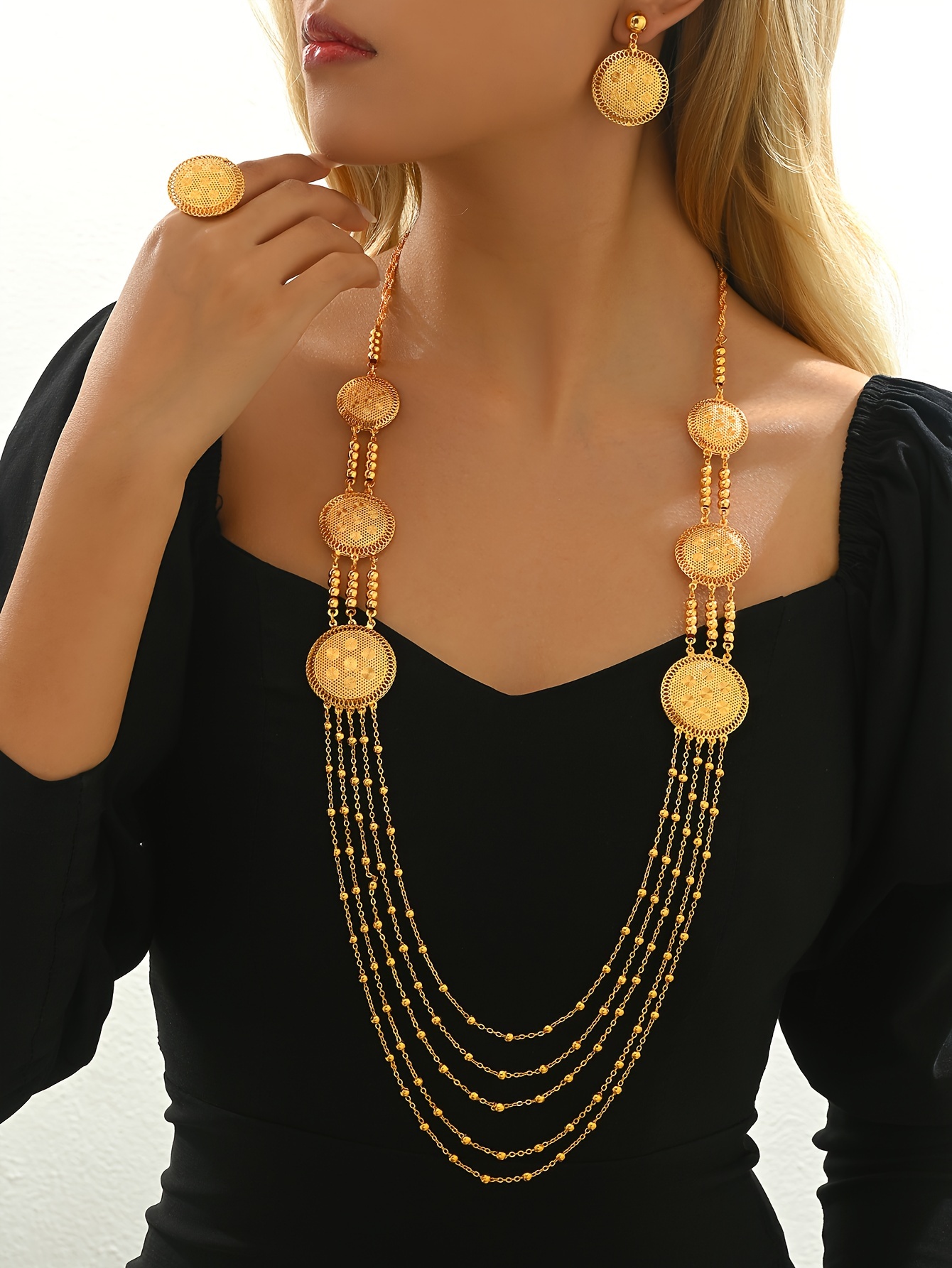   set of fashionable high end tassel necklaces earrings rings for womens banquets weddings wearing accessories gifts and jewelry for   east ramadan details 1