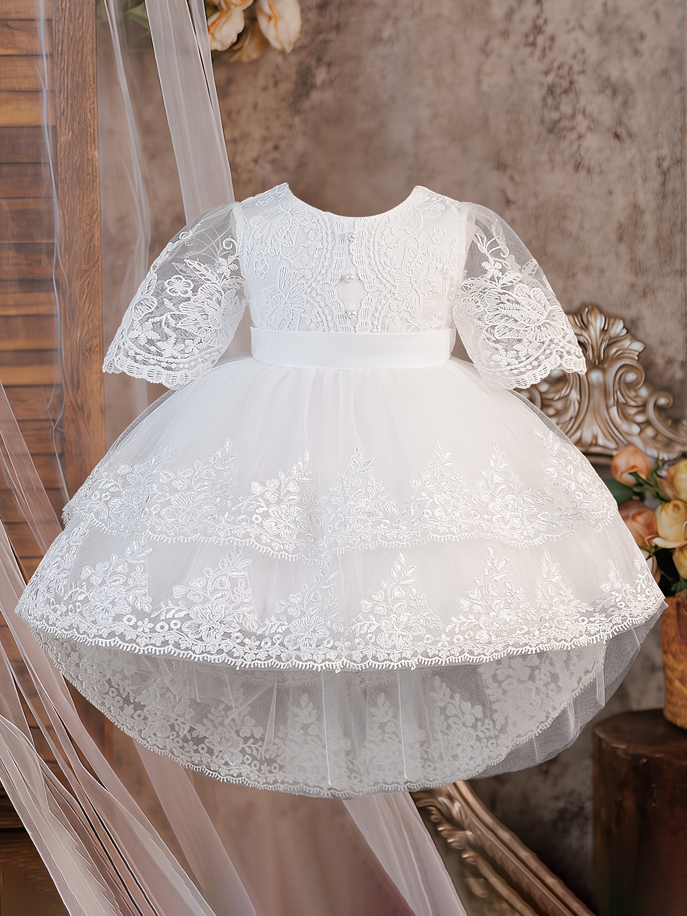 fitted lace wedding dress Amazon.com: Babieshouse Toddler Kids Baby Girl Puff Long Sleeve Dress  Button Down T-Shirt with High Waist Belt Fall Winter Dresses Outfit (White,3-4T):  Clothing, Shoes & Jewelry main image 1