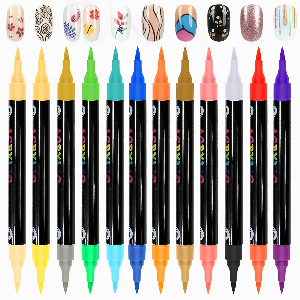 TEMU 12pcs 24-color 24pcs 48-color Double-headed Nail Art Painting Pens, Water-resistant And Quick-drying Hand-drawing And Graffiti Pens, With High