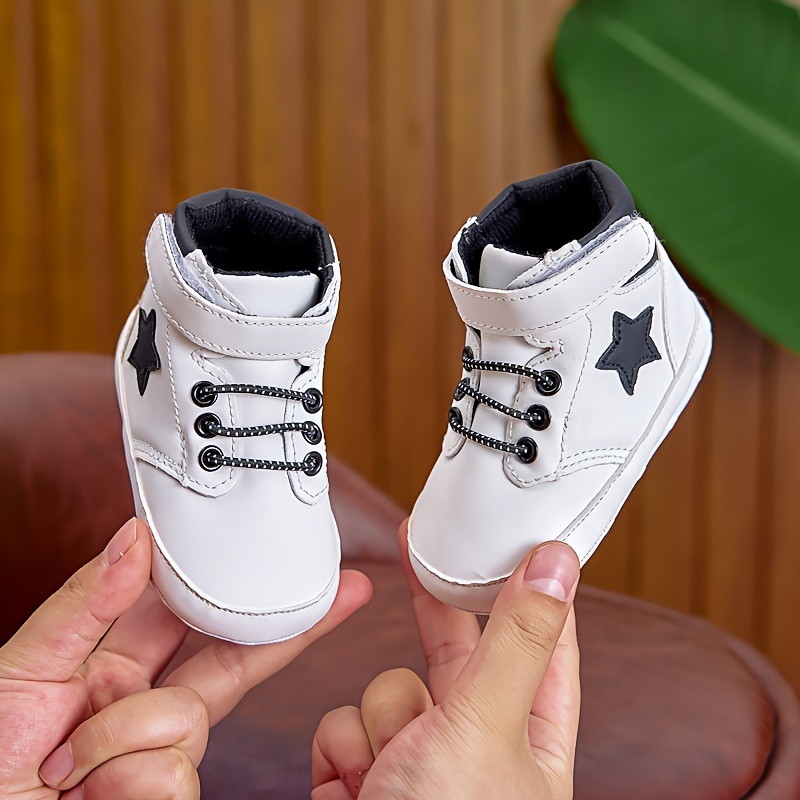 Infant Sports Sneakers, Casual Mid-Top PU Upper with Fabric Inner & Sole, Solid Color, Adjustable Closure, for Daily Wear, Spring/Fall Season, Suitable for Ages 0-1, Indoor Outdoor Sneakers | Midtop Sneakers | Pu Upper Sneakers, Baby Shoes