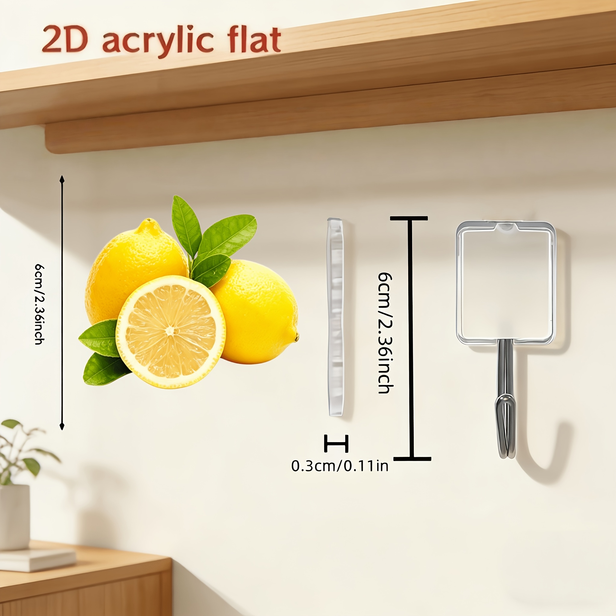 TEMU 2Dflat Set ganci ausiliari in acrilico con motivo a animati di limoni - Senza foratura, senza , adatti per la parte posteriore delle porte,