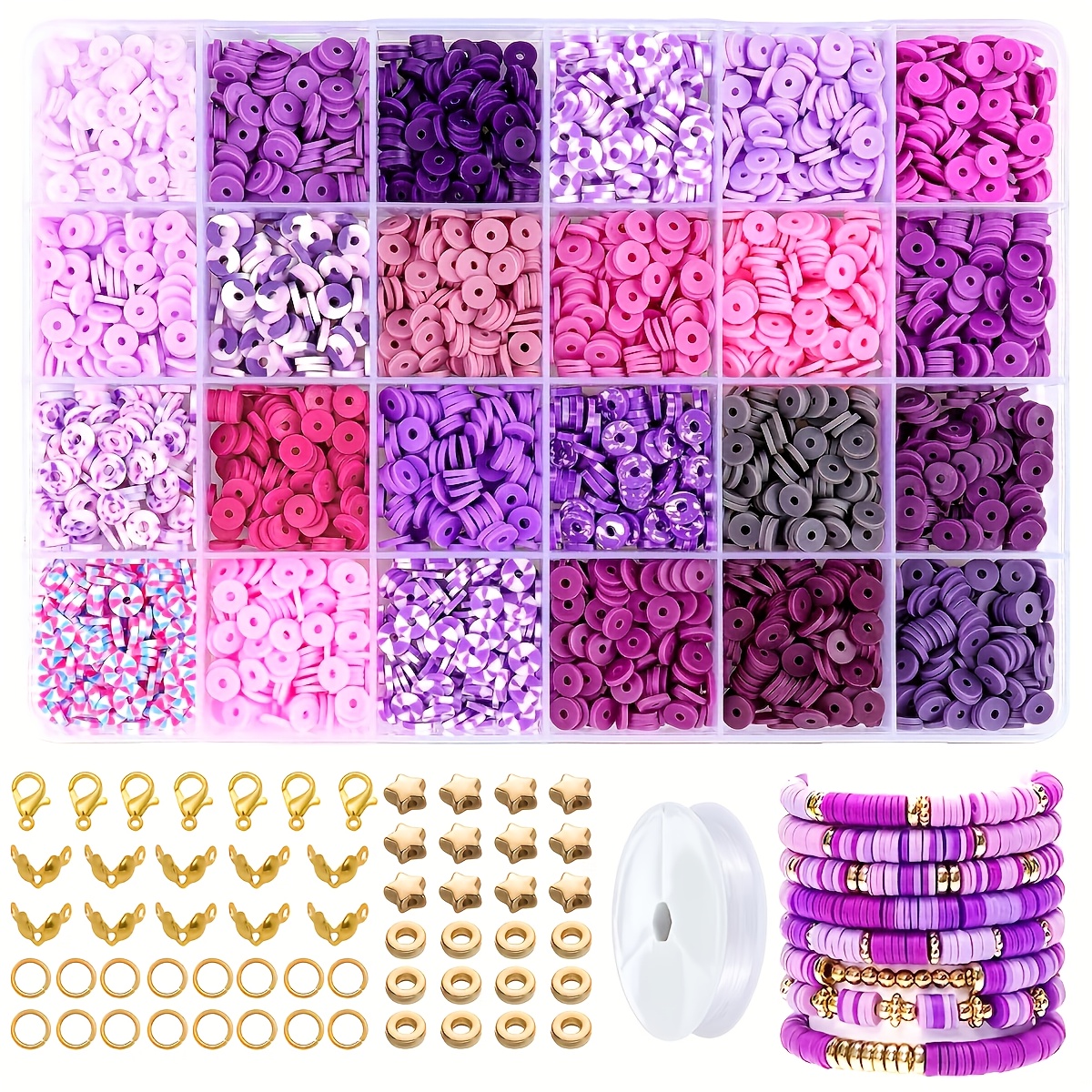 

2400pcs Of Purple Clay Beads Set For Bracelets, Including Clay Charms And Golden Spacer Beads For Jewelry Crafting, , Arts And Crafts, , And Gifts.