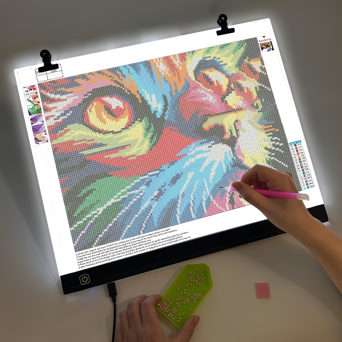 

Acrylic Led Light Pad Kit For Diamond Painting With Adjustable Brightness, Usb Powered Tracing Board For Sketching, Animation, Drawing - Diamond Art Light Board Accessories With Clips