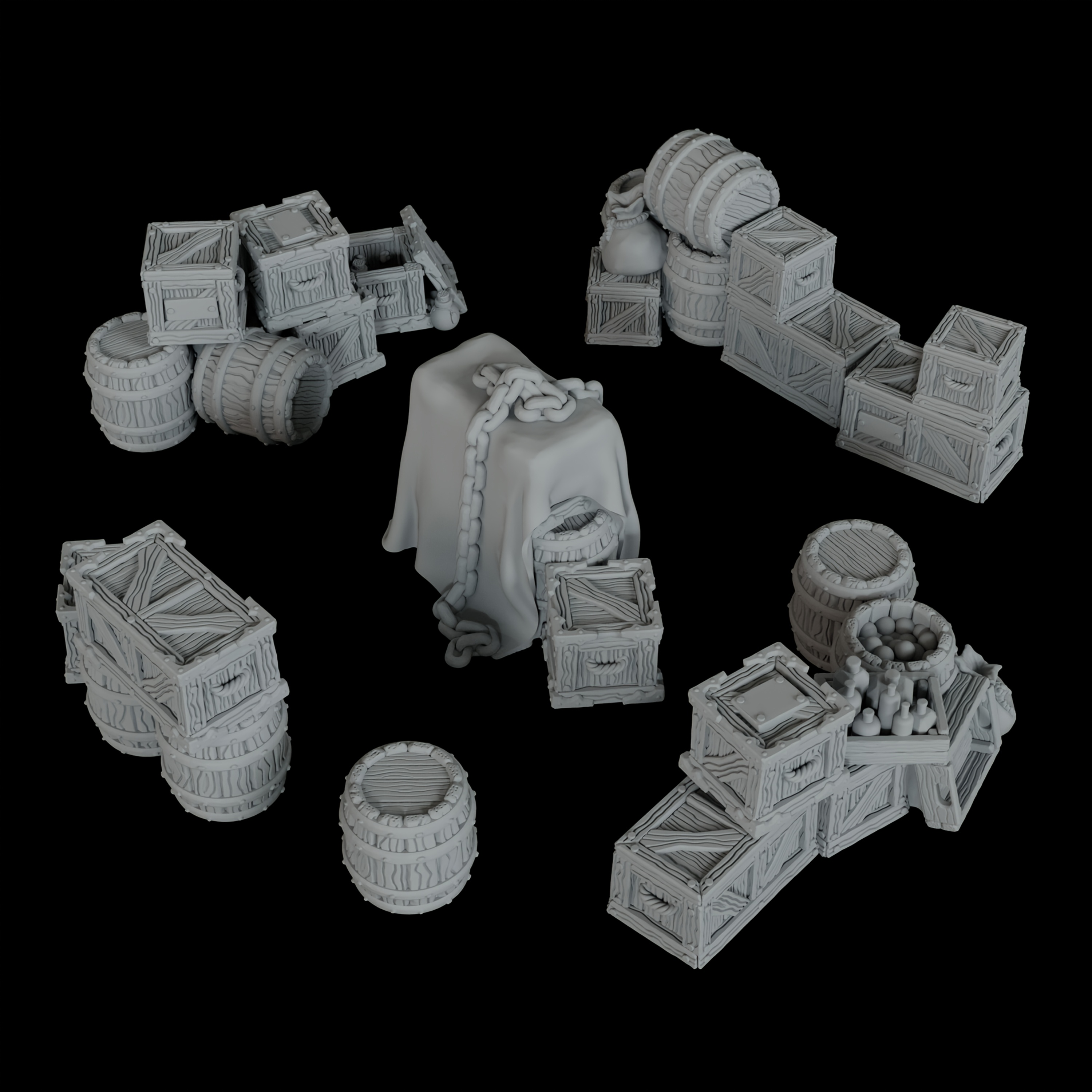 Image of Rpg Miniature Terrain Accessories, Rpg Miniature Cargo Stack Crates & Barrels Set, Perfect For , Warehouse, Or Cargo Yard Scenes, Collectible Game Props For Tabletop Roleplaying Games