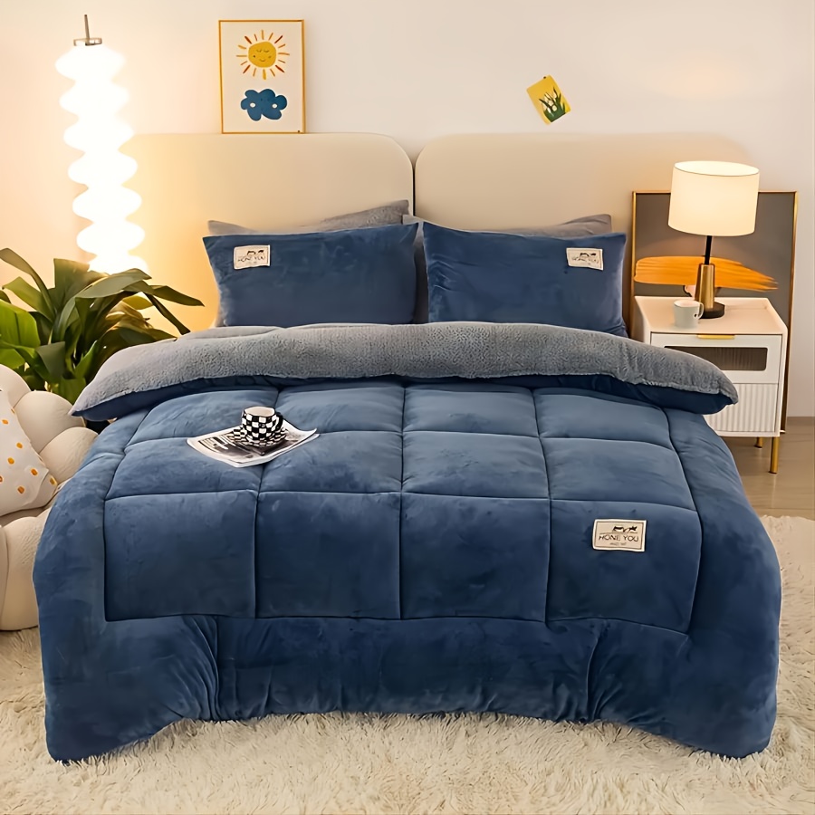 TEMU 1pc Plush Thick Blanket, Reversible Double-sided, Outdoor Camping, With Filling And Jacket. For Bed, Sofa, Camping - Suitable For Bedroom
