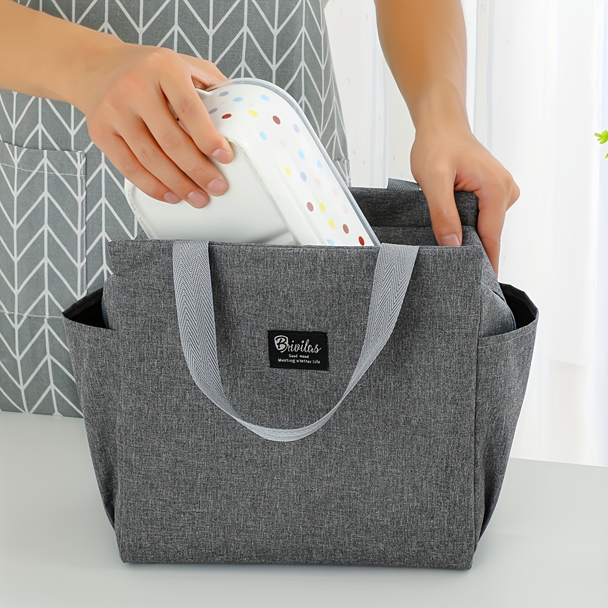 

Insulated Lunch Bag With - Thickened Large Oxford Cloth Portable Cooler Tote For Meals With Hand Wash Care, Simple Grey Design, No Print