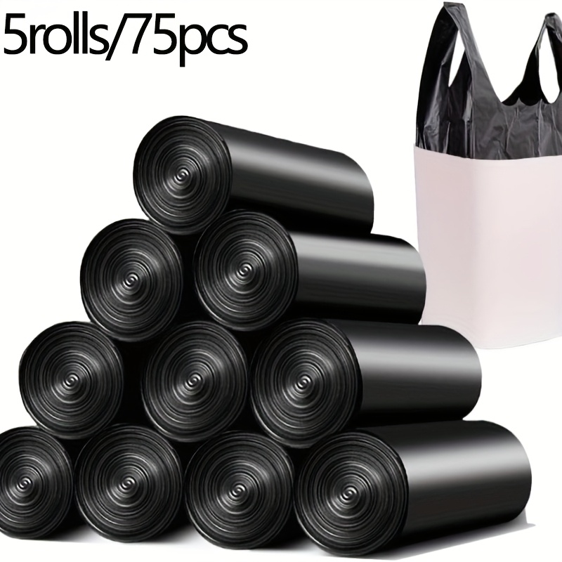 5-Roll Pack of 75 Extra Thick Household Handheld Trash Bags,  , Heavy-Duty, Super Strong Tear  , Lasts for Six Months with One Purchase