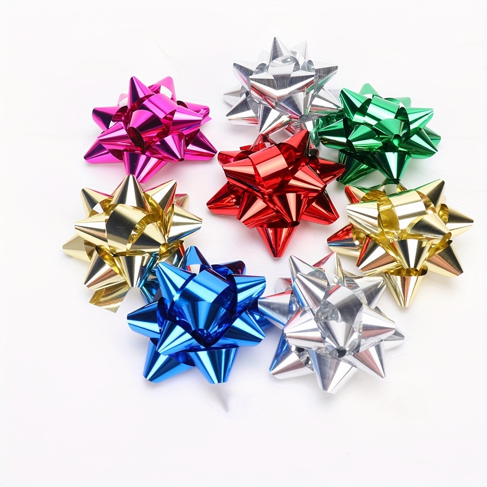 

50-pack Self-adhesive Gift Wrap Bows - 2-inch Shiny Metallic Star Bow Ribbons For Christmas, Party, Wedding, Valentine's, Easter & Everyday Presents - Mixed Colors Plastic Bow Decorations