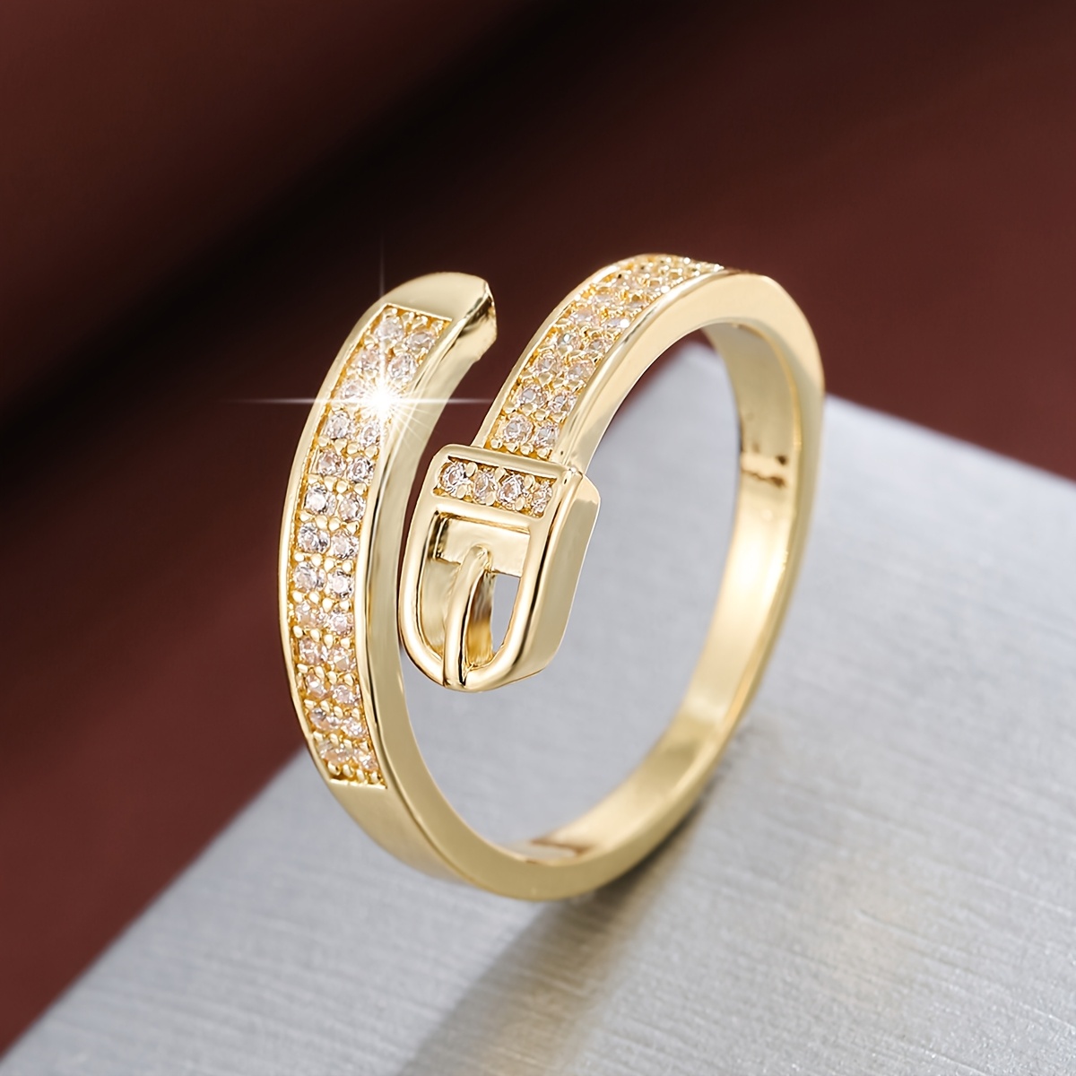 1pc Elegant Cubic Zirconia Encrusted Women's Ring With Chunky - Gold-tone, Daily Occasion Accessory, Versatile, Everyday Ring|chunky Band Ring|synthetic Gemstone Ring
