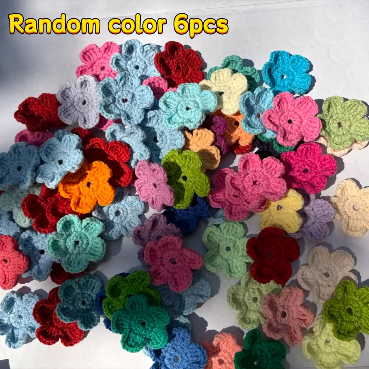 TEMU 6pcs Vibrant Handmade Crochet Button Flowers, Multicolor Fabric Floral Button Covers, Suitable For 1-1.5cm (0.39-0.59in) Buttons - Craft Sewing