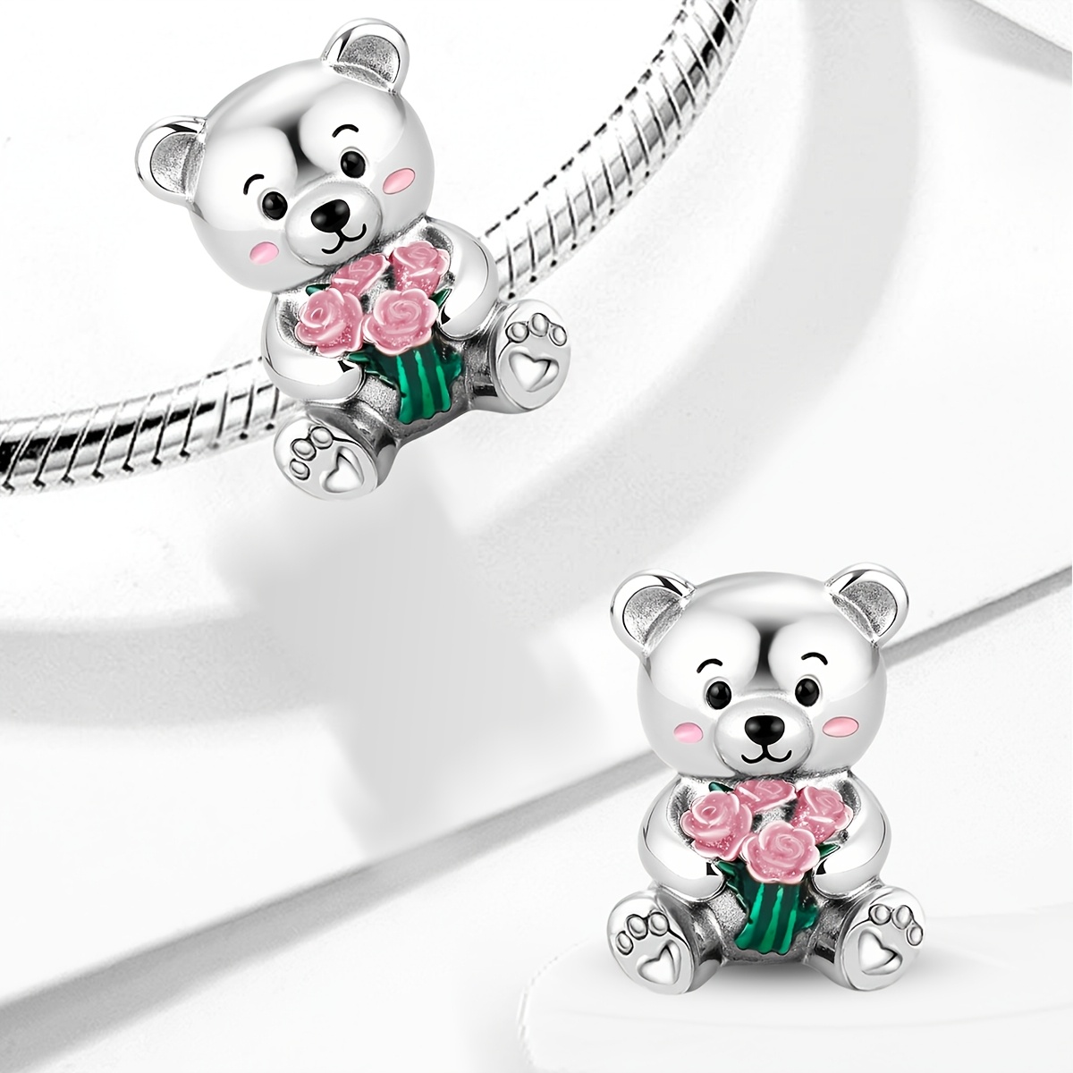 Women's 925 Silver Plated Bouquet and Bear Pendant