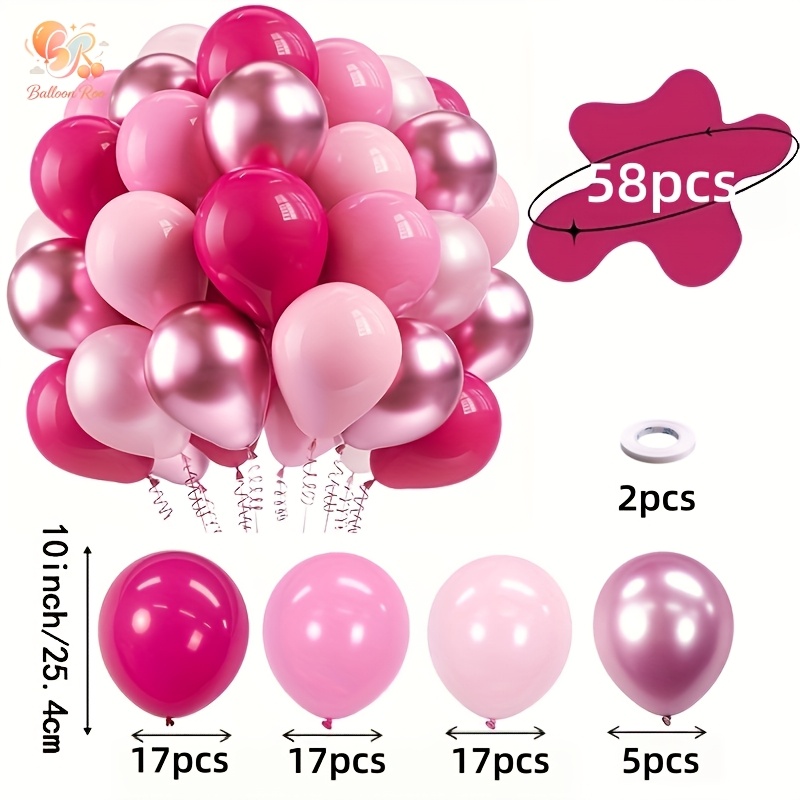 TEMU 58pcs Pink Latex Balloons, Suitable For Birthdays, Weddings, Gender Reveals, Bridal Showers, Showers, Mother's Day, Engagements, New Year's,