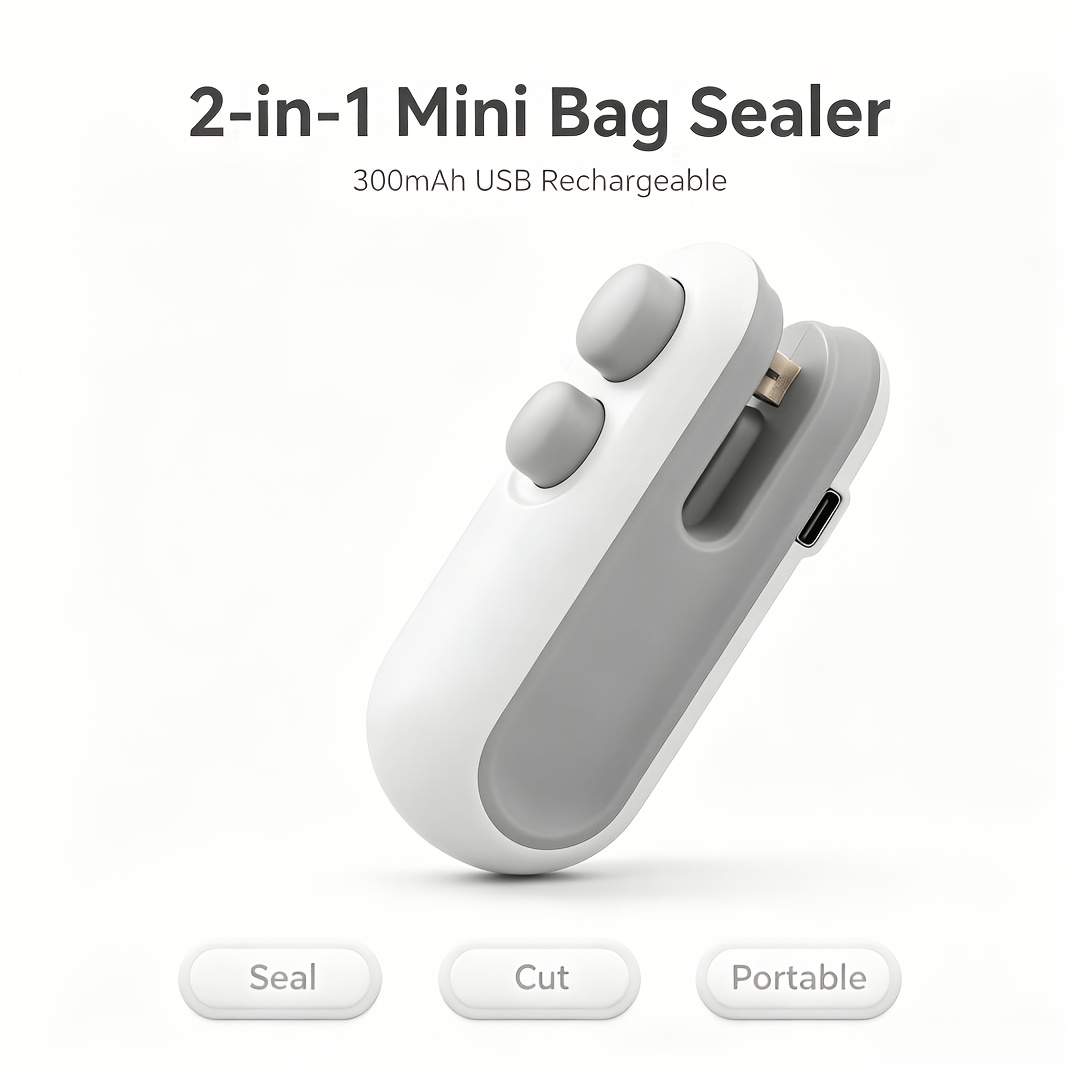 300Mah Rechargeable 2-In-1 Mini Bag Heat Sealer, USB Powered Portable Food Resealer for Chip Bags, Plastic Bags & Food Storage