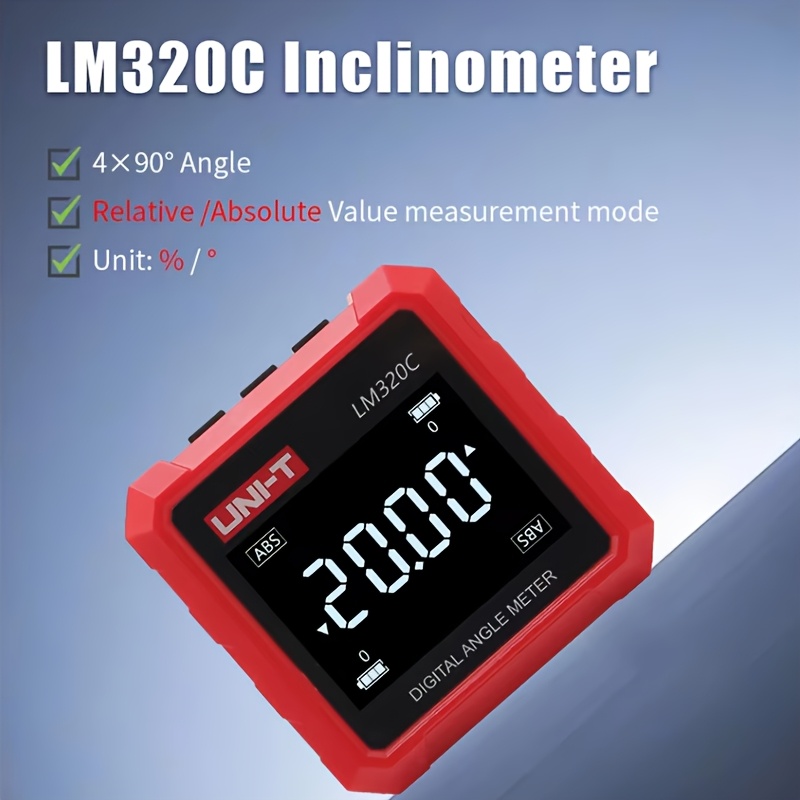 Uni-t Lm320c Precision Digital Inclinometer With Magnetic Base And Lcd Display Screen - Perfect For Angle Measurement And Detection In Woodworking, Workbench, And Cutting Saws, With