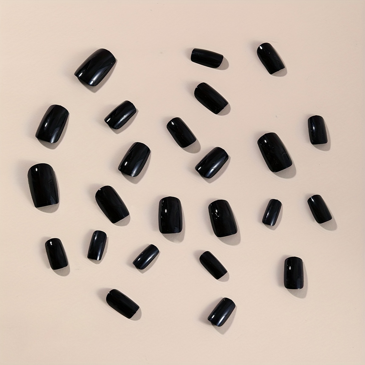 24pcs glossy short square fake nails black press on nails solid color full cover false nails for women girls all seasons nail decoration details 4