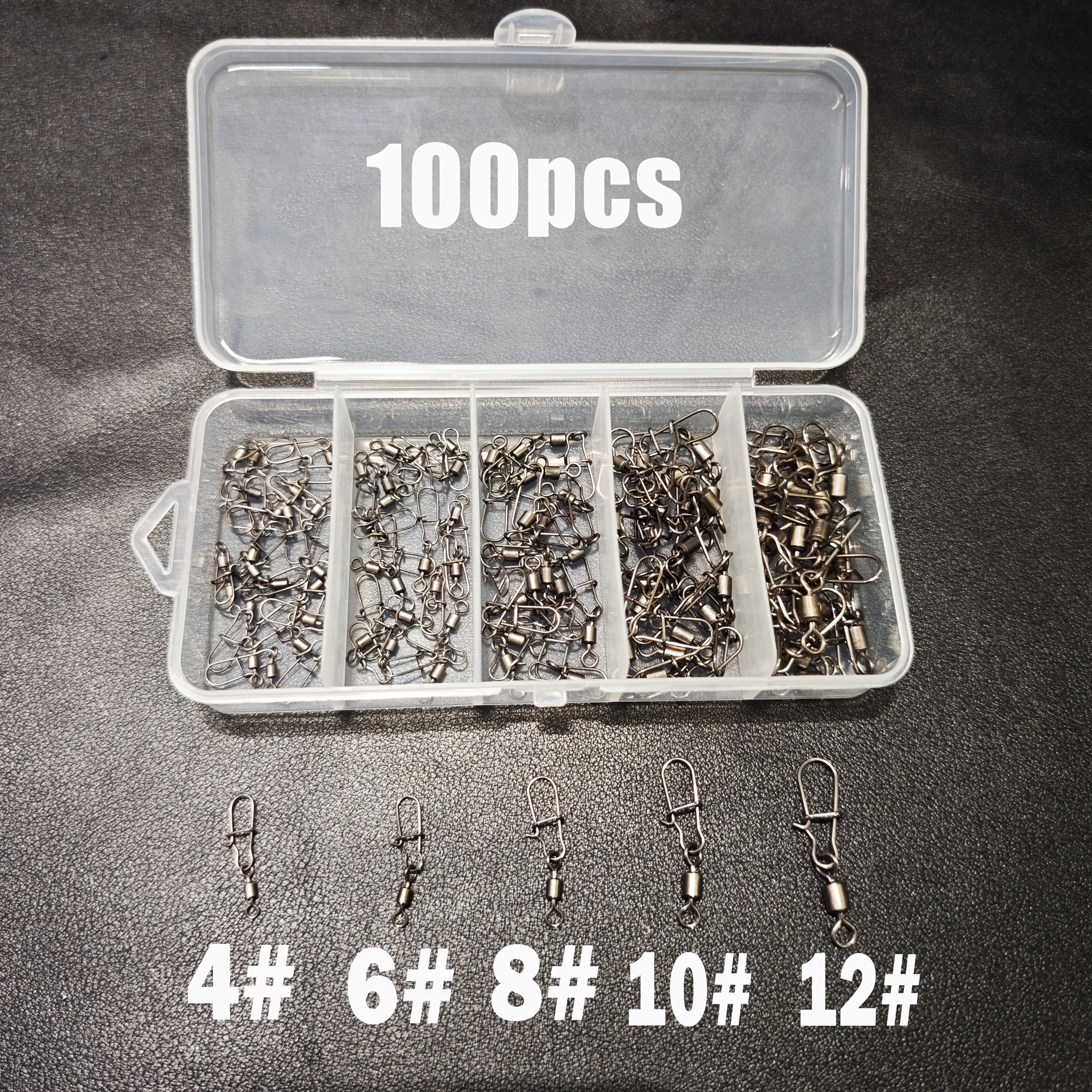 Image of 100pcs High-quality Material Fishing Swivel Lure Set (sizes 4#-12#) - Durable Stainless Steel Fishing Swivels Lures For Freshwater And Saltwater - A Must-have For Fishing Enthusiasts - Fishing Tools