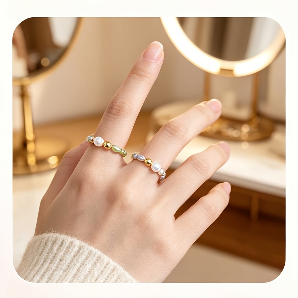 4pcs Elastic Beaded Women Ring Set with Gift Box, Friendship Gift