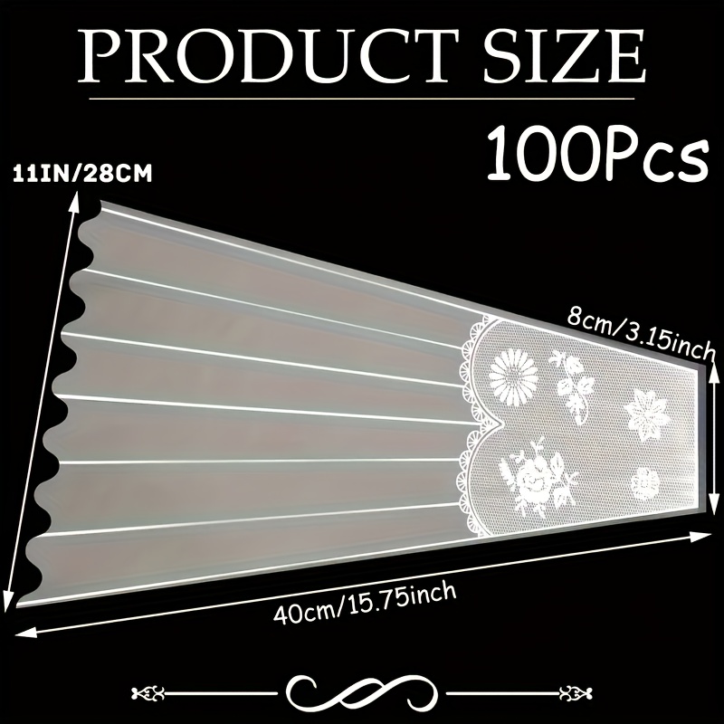 TEMU 100 sacs de en plastique 11,0 x 17,0 pouces, manchons transparents avec décoration en dentelle, emballage jetable pour fleuriste, facile à
