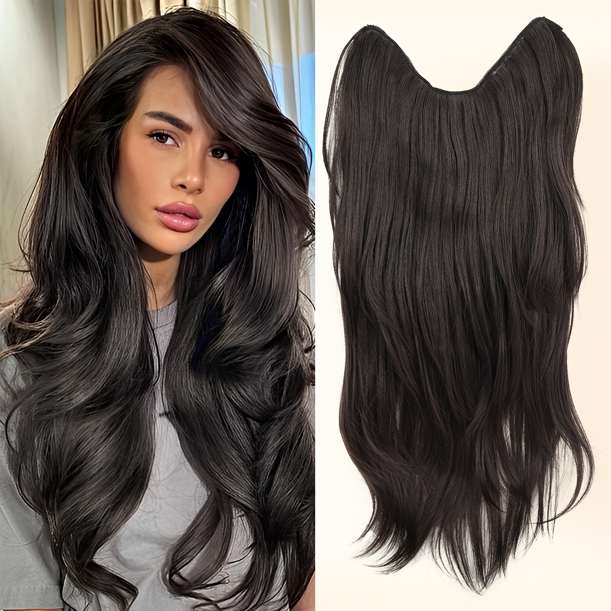 TEMU Extensions de cheveux à clips longues et bouclées de de 26 pouces pour femmes, perruque résistante à la chaleur, adaptée à un et , perruque à